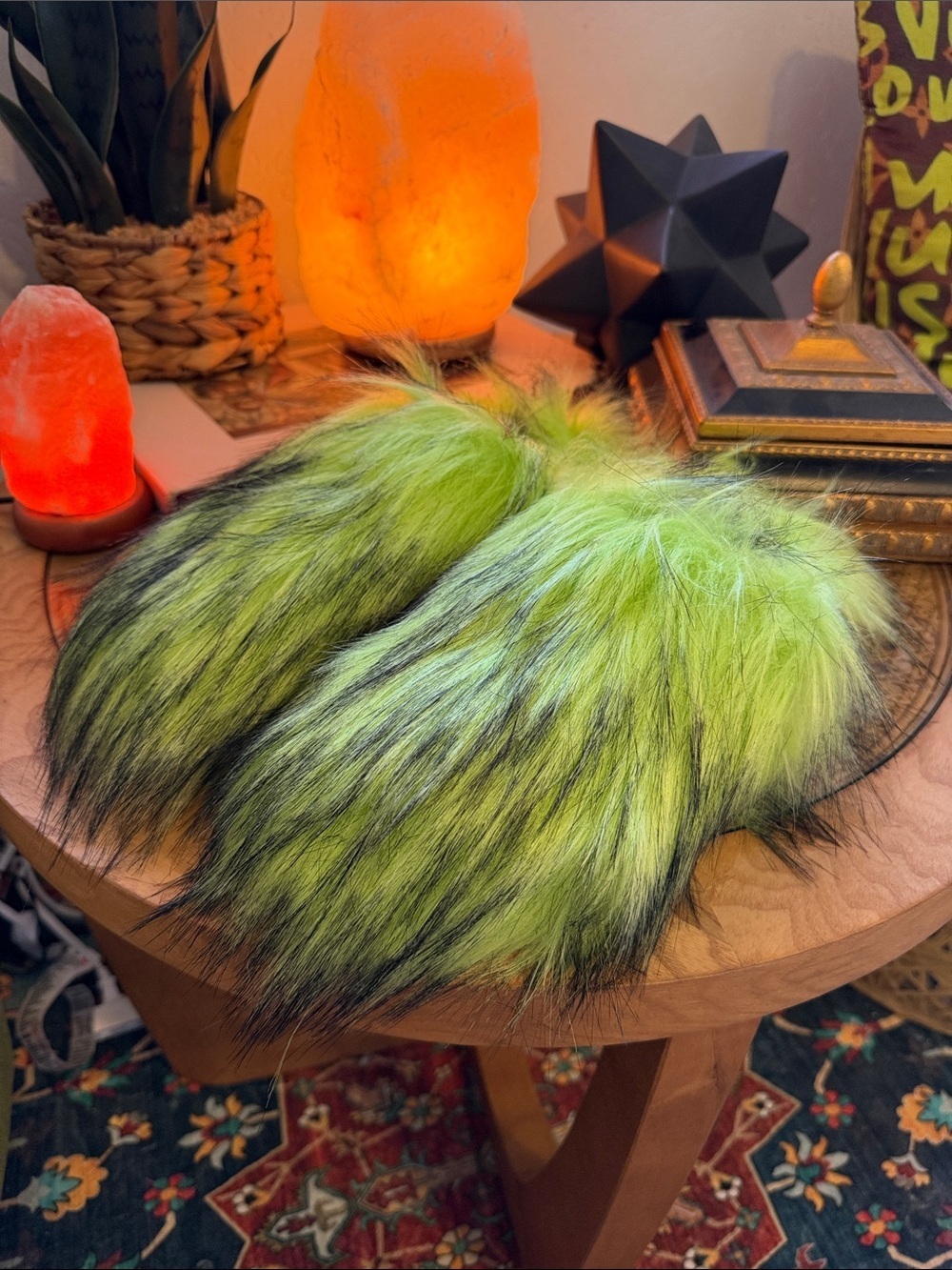 Neon Green Faux Fur Slip-On Women's Slippers